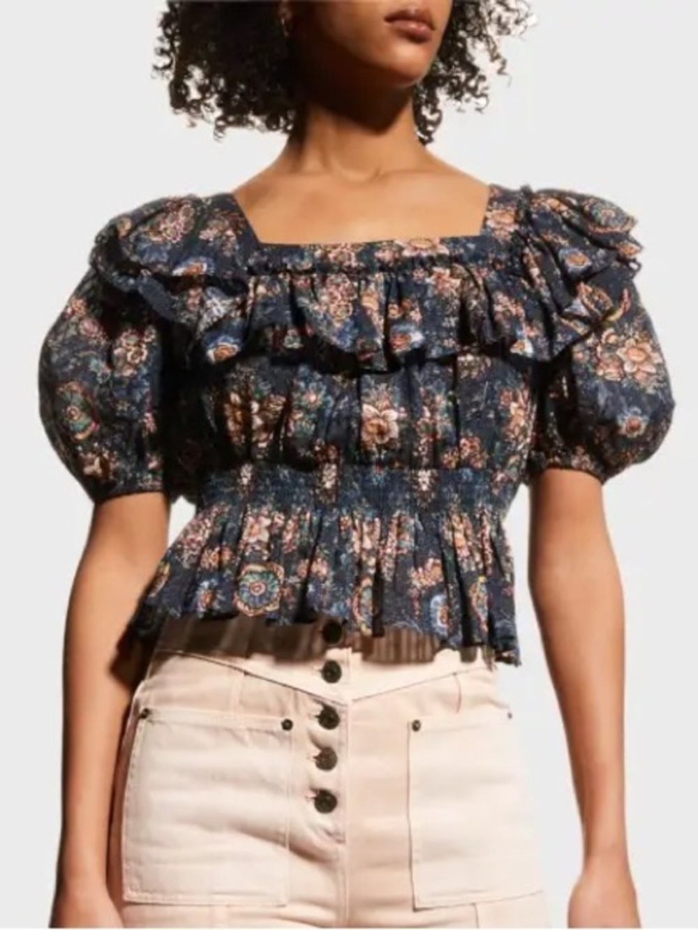 Ulla Johnson Warner floral print square neckline peplum blouse